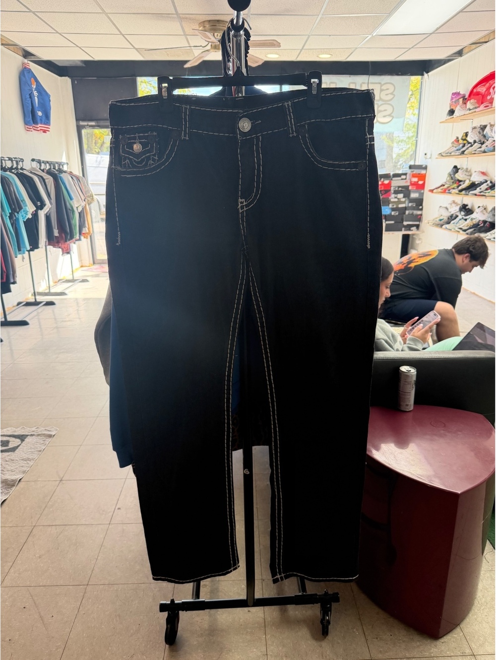 True Religion Flap Pocket Black Jeans White Size 38